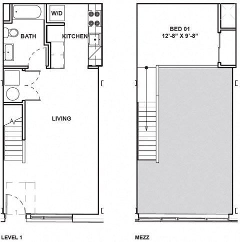 Floor plan for 1 bed, 1 bath, 666 sqft